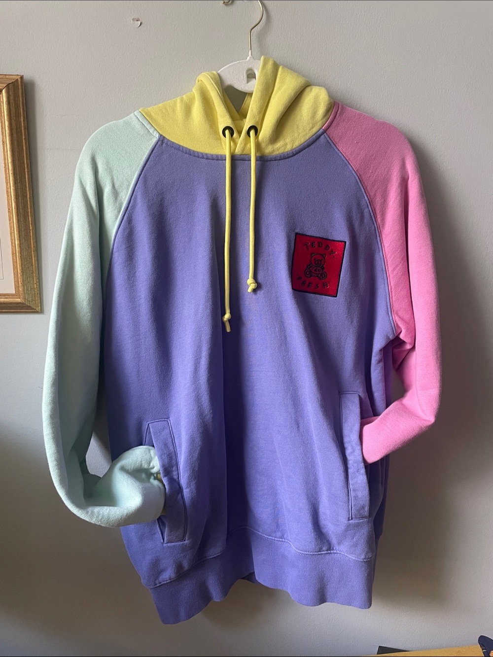 Teddy Fresh Pastel Colorblock Crewneck Hoodie - Lavender, Mint, Pink & Yellow